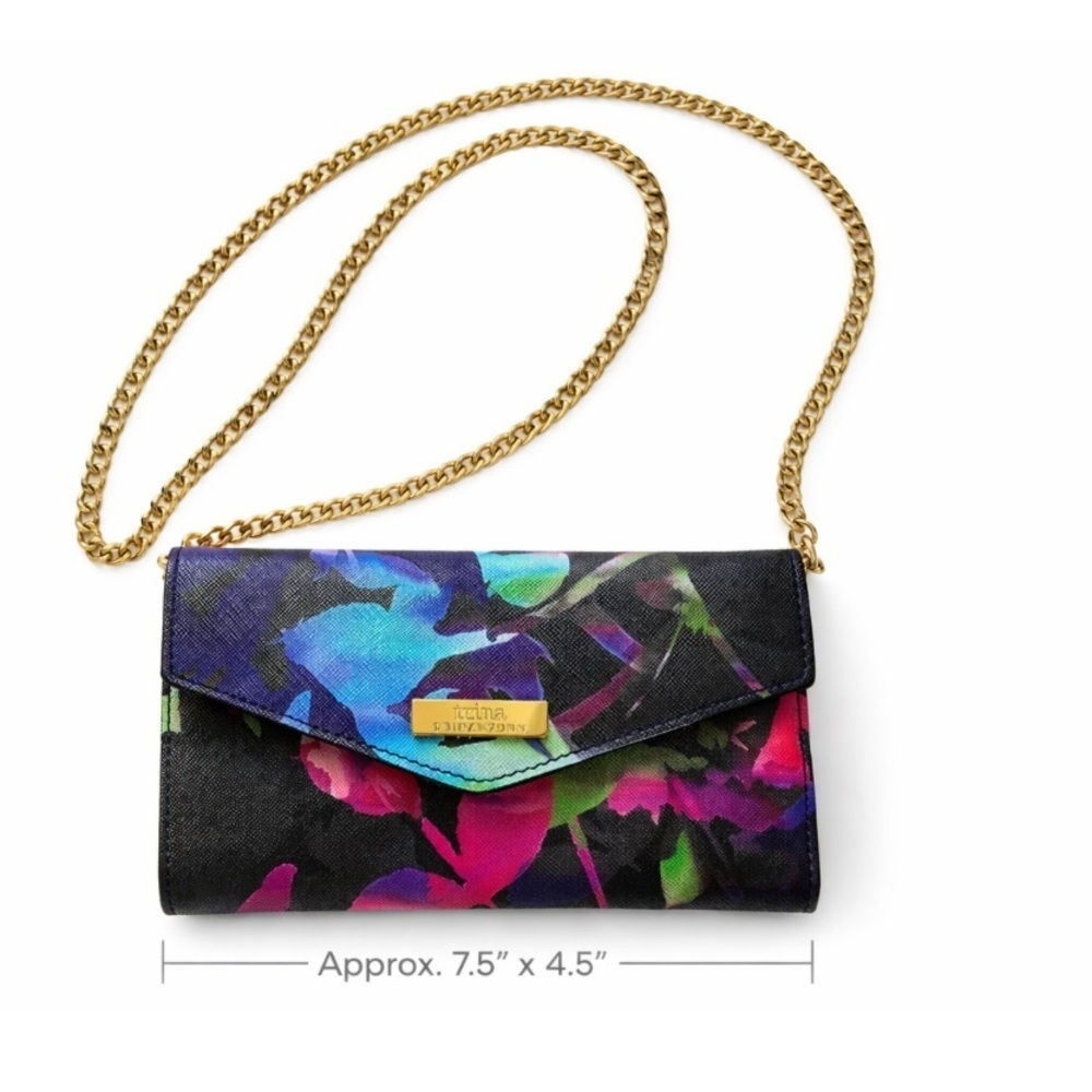 TRINA TURK Black Multi Colored Watercolor Chain Crossbody Purse